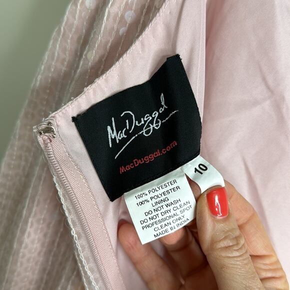 NWT MAC DUGGAL 10796 Rose Pink Sequin Asymmetrical Spaghetti Strap Dress Women’s - Picture 3 of 8
